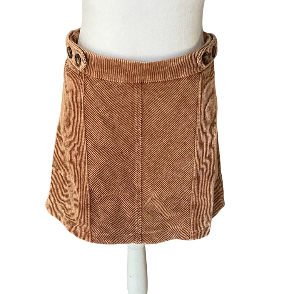 Hem & Thread Brown Corduroy Mini Skirt Button Waist Earth Tone Fall A-Line